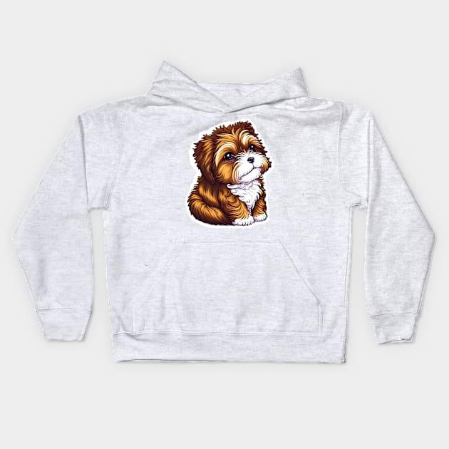 A Brown Havanese Puppy with Golden, Cream & White Highlights Kids Hoodie by SymbioticDesign